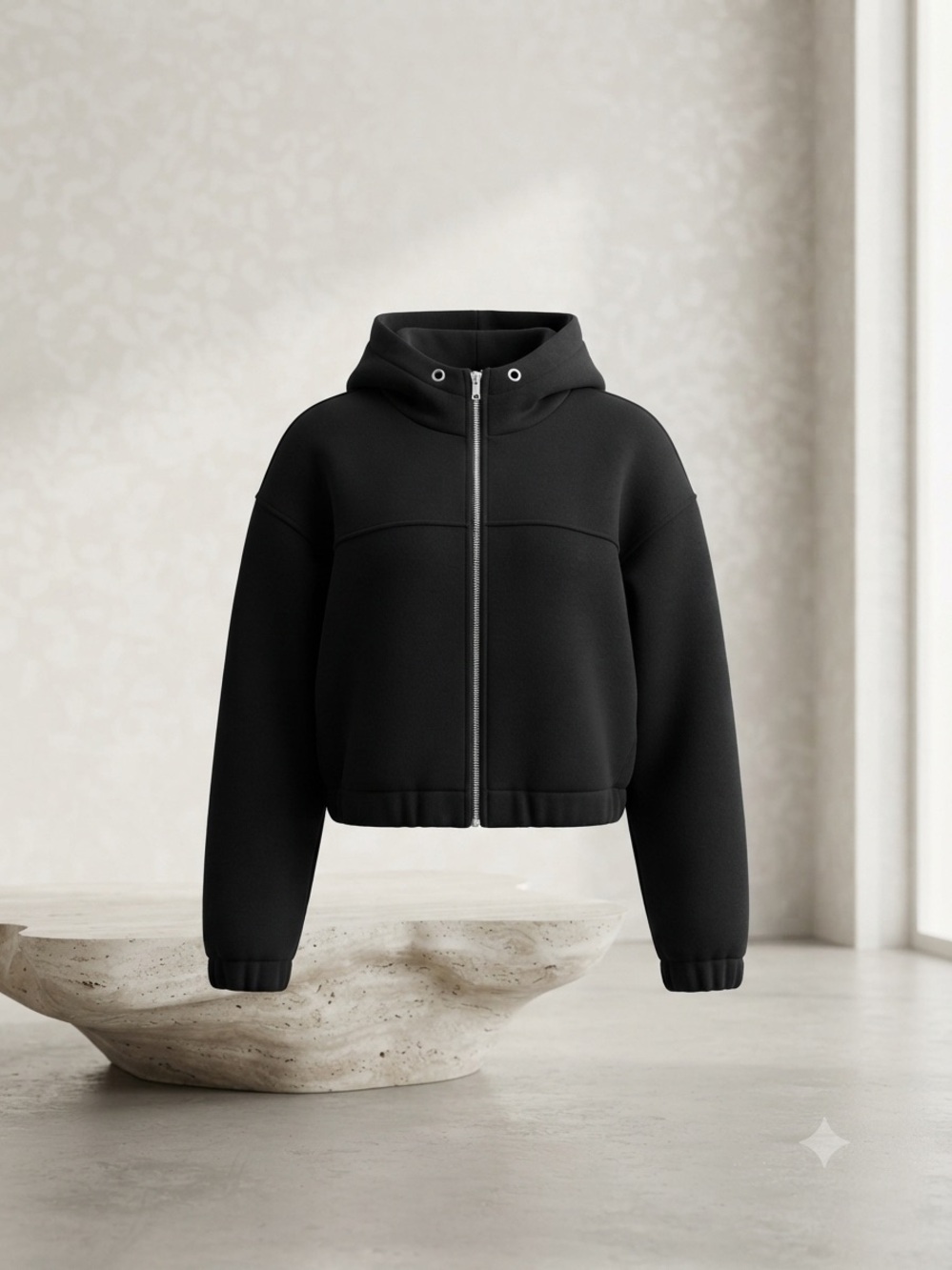 Women's Black Hooded Zip-Up Jacket